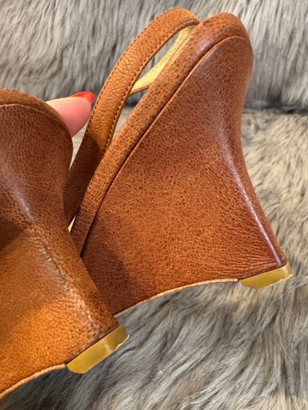 Vintage Prada Women's Brown Leather Slingback Wedge Sandals Size 36 - Picture 8 of 13